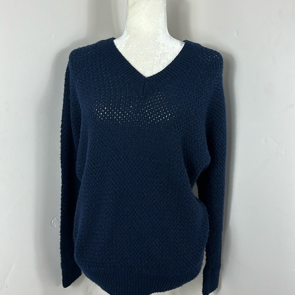 Vince Sweaters - VINCE Blue V Neck Cashmere Wool Basket Weave Sweater XS